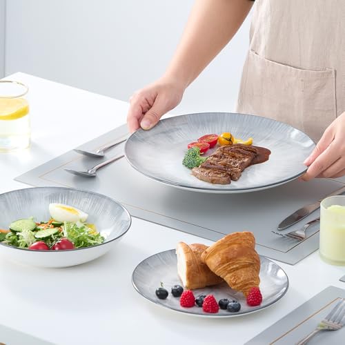 Bestone 12-Piece Starburst Gray Round Dinnerware Set, Chip Resistant Porcelain