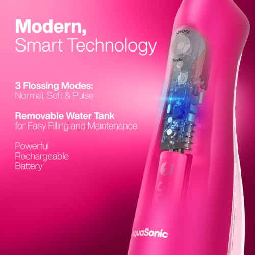 Image of AquaSonic Water Flosser - Cordless Rechargeable Water Flossers for Teeth Cleaning - Waterproof Aqua Flosser, Portable Oral Irrigator for Dental Cleaning with 5 Jet Tips - Braces Home Travel