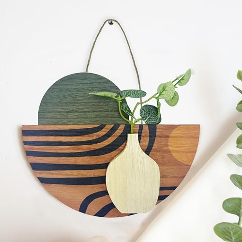 Image of Art Street Boho Art Wall hanging Semicircle MDF With Artificial Plant for Home & Office Decor, Living Room Decoration -Size: 9x7.5 Inch