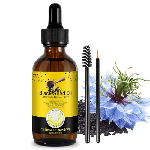 LBOYLOVE Black Seed Oil 60ML Organic Cold Pressed Unrefined Black Seed Oil Pure Natural Seed Oil for Hair Growth Strengthen Immunity Digestive Health & Brain Support Glass Bottle 2.02 oz