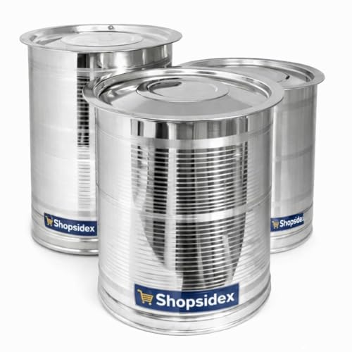 Shopsidex Stainless Steel Storage Heavy Kothi/Drum/PAWALI Set of 3 Piece with LID/for atta rice food/cookies/STORAGEGRAINS/AATA/Water/ - 10 kg, 15kg, 20 kg