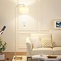 Arc Floor Lamp with Remote and Stepless Dimmable Bulb, Colors Temperature & Brightness Adjustable, Floor Lamps for Living Room?White Shade & Gold Pole?