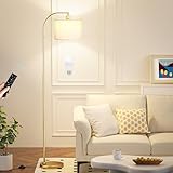 Arc Floor Lamp with Remote and Stepless Dimmable Bulb, Colors Temperature & Brightness Adjustable, Floor Lamps for Living Room（White Shade & Gold Pole）