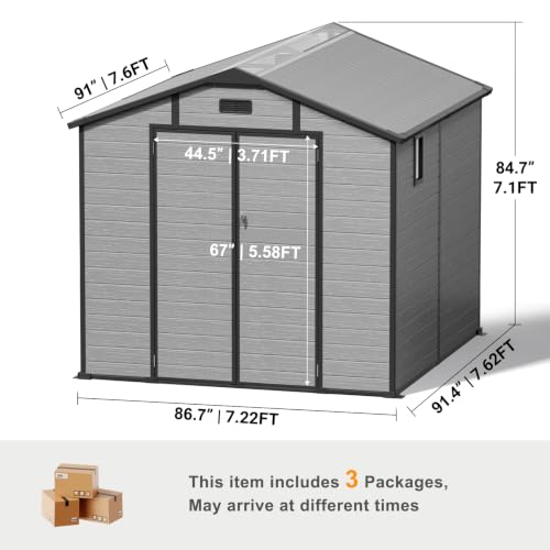 Image of 8X8FT Plastic Shed with Floor, Storage Shed with Ddrain Groove for Backyard