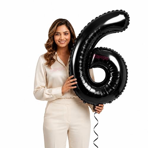 Image of Balloonistics Black 40-Inch Foil Number 6 Balloon - Helium or Air Fill for 6th Birthday, Anniversary, New Year Party Decoration, Photo Booth Backdrop, Cake Table Decor