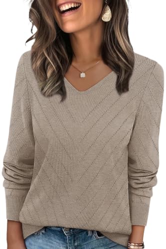 Image of WIHOLL Sweaters for Women V Neck Casual Knit Long Sleeve Tops Lightweight Pullover Clothes Fall Fashion Outfits 2026