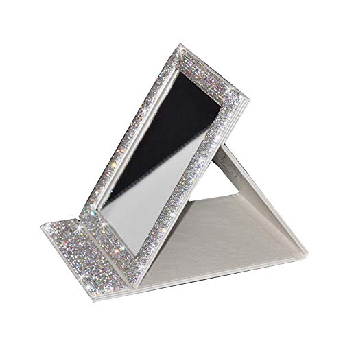 Bling tragbarer Kosmetikspiegel, faltbar, mit Schreibtisch, stehend, Kosmetikspiegel für Kosmetik (Silber)