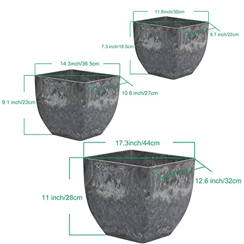 Rifny 12/10/8 Inch Plant Pots, Set Of 3 Square Large Planters For Indoor Plants Modern Decorative Square Flower Pots With Drainage For Indoor Plants Home Garden - Dark Gray #TOP3