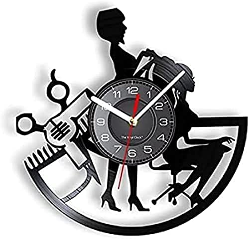 Modern Roman Numerals Wall Clocks Silent Non-Ticking 12In Hair Beauty Salon Hairdresser Wall Clock Scissor Hairdressing Professional Equipment Female Carved Vinyl Record Art Crafts Watch
