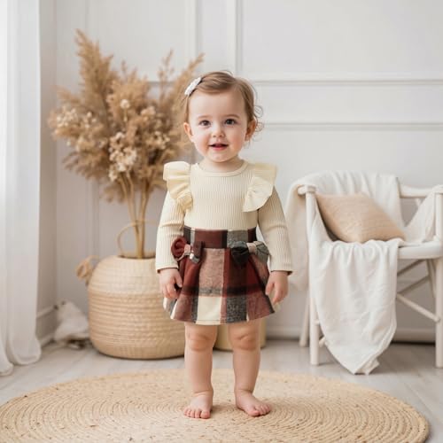 Girls Plaid Skirt Set Ruffle Long Sleeve T-Shirt Top Bow Skirt Fall Winter Toddler Outfits Baby Clothes2
