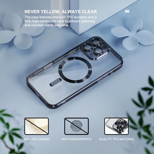 Image of Misea Magnetic for iPhone 16 Pro Case Compatible with MagSafe Black | [Never Yellowing] [Military Drop Protection] Full Camera Lens Protector Plating Soft Clear Phone Case for Women, Black