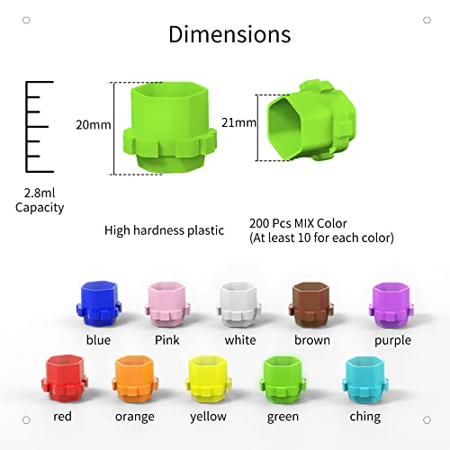200Pcs Tattoo Ink Caps 10 Colors Honeycomb Shape Spliceable 20 * 21Mm For Makeup Pigment Clear Container Cup Tattoo Accessory #TOP2