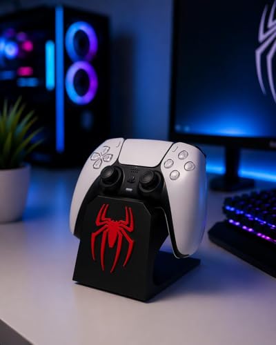 Image of Gaming Controller Stand - Universal Display Holder for PS5, Xbox & Switch Controllers | Spider-Themed Design | Anti-Slip Base | Desk Organizer for Gamers (Black-RED)