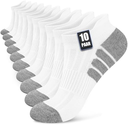 Stoeury 10/20 Paar Sneaker Socken Herren Damen, Atmungsaktive Sportsocken | 82% Baumwolle, Atmungsaktiv, Gepolstert, Feuchtigkeitsableitend, Fußgewölbestütze, Dauerhaft — FüR Allta