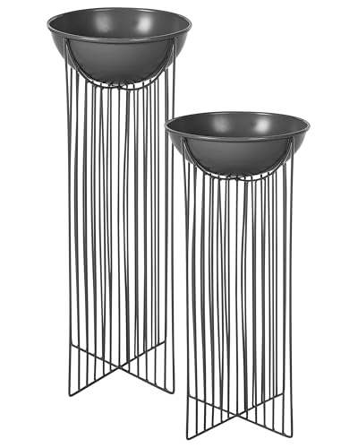 Set Di 2 Supporti Per Piante Per Vaso Per Fiori Rotondo 55/45 Cm In Metallo Nero Per Interni Ed Esterni