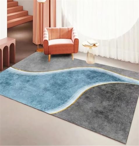 Tapis de salon lavable et minimaliste gris-bleu de 90x150cm - 2