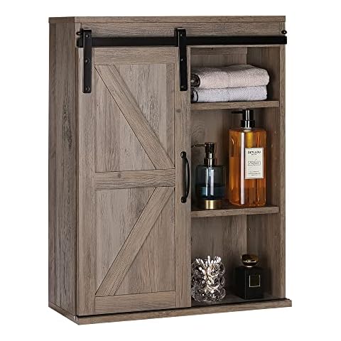 Gabinete de baño Rustown de madera de granja con puerta corredera y estante ajustable Cover