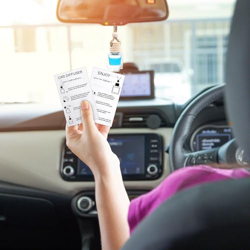 Image of DaisyInner 100 Sets Car Diffuser Bottles Empty Bulk Hanging Car Air Freshener Diffuser Bottles Glass Perfume Holder with Instruction Cards for Essential Oil Wedding Bridal Birthday Gifts (Square)