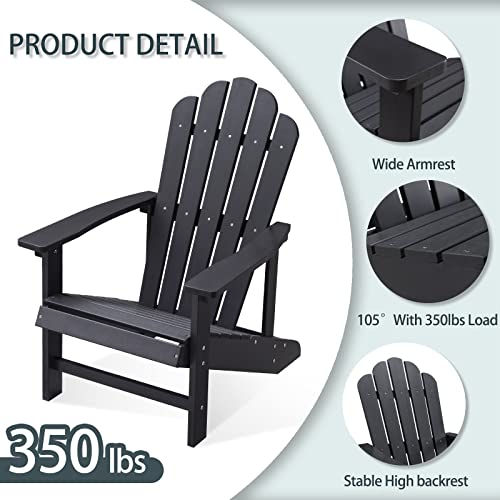Efurden Adirondack Chair, Polystyrene, Weather Resistant & Durable Fire Pits Chair For Lawn And Garden, 350 Lbs Load Capacity With Easy Assembly (Black, 1 Pc) #TOP3