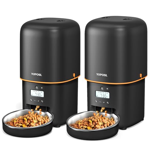 Yuposl Automatic Cat Feeders – 2 Packs 2L/4L Cat Food Dispenser Easy to Use, Timed Automatic Pet Feeder with Over 180-day Battery Life, 1-6 Meals Programmable Portion Control Also for Dogs