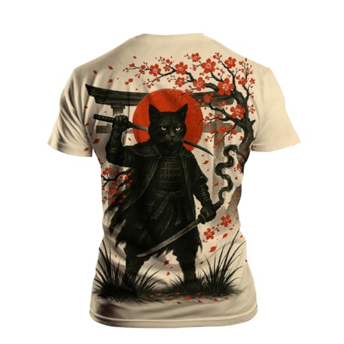 Blissboy Funny Japanese Samurai T-Shirt Novelty Short Sleeve Crewneck Shirt