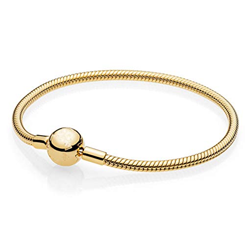 Original Gold Color Moments Smooth Ball Clasp Snake Chain Bracelet Bangle Fit 925 Sterling Silver Bead Charm Diy Europe Jewelry