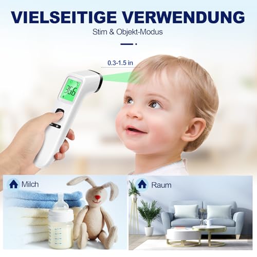 Fieberthermometer Kontaktlos Stirnthermometer, Digitales Infrarot Thermometer für Babys und Erwachsene mit sofortigen genauen Messwerten, Fieberalarm, LCD-Anzeige und 35 Speicherabruf (Creme)