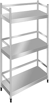 3-Tier 304 Stainless Steel Storage Heavy Duty Shelving, Standing Adjustable Kitchen Rack, Decoration Organizer Metal Shelf Table for Commercial23.6X17.7X39.4in