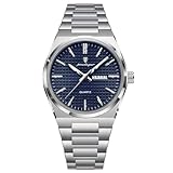 Poedagar Reloj de lujo para hombre, fecha, semana, impermeable, luminoso, de acero inoxidable, para hombre, casual, negocios, cuarzo, para hombre, Azul plateado