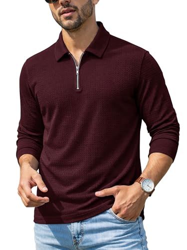 Image of Noble Monk Men's Regular Fit Full Sleeve Half Zipper Polo T-Shirt | Casual Polo Neck T Shirt for Men | Smart Everyday Wear