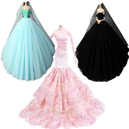 Cadeau Noël poupée robe de mariée et tenue de princesse en lot de 3