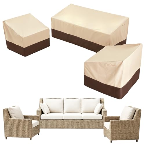 Loriano 3-Piece Patio Furniture Covers for Outdoor Seating – 600D Heavy-Duty Waterproof, Fits 79"W Sofa & 2 Armchairs, All-Weather Windproof Protection for Deck Backyard