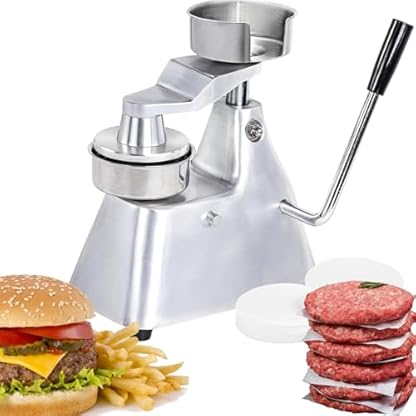 HCAUYNN Hamburger-Patty-Maschine Aus Edelstahl, Einstellbarer Patty-Durchmesser 10/13/15 cm, Arbeitssparendes Hebelgriff-Design, EIN-Knopf-Reset