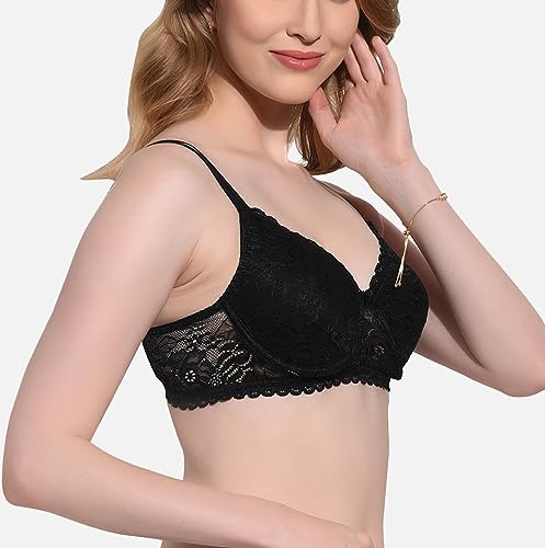 Image of FIMS - Fashion is my style Women Cotton Lycra Floral Lace Lightly Padded Bra Wired Seamless Fullcoverage Multicolor Cup- B