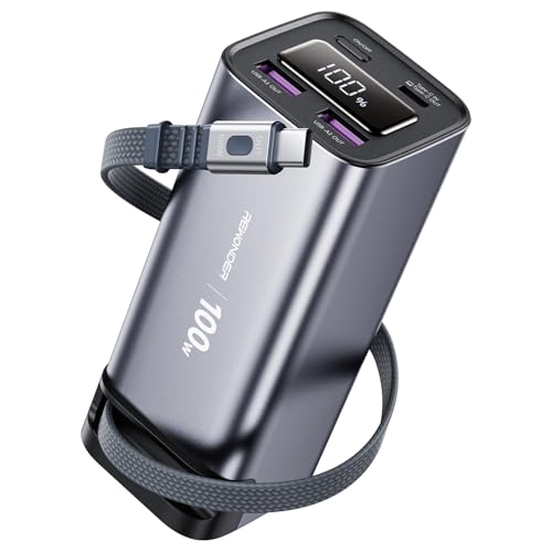 REWONDER 100W Power Bank Fast Charging 20000mAh with Built-in Retractable USB-C Cable, Portable...
