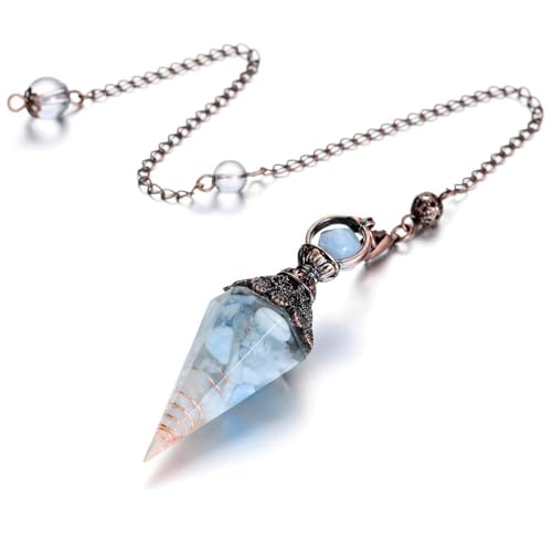 BelleVive Pendule en Résine d'Aigue-Marine, Cristal de Pierre Précieuse à Pendule, Pierres Guérisseuses, Ornements en Cristal de Pierre Précieuse Hexagonale Naturelle pour Divination,