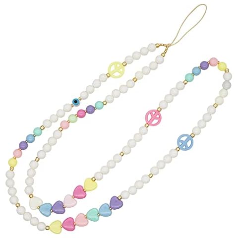 Hpory Beaded Phone Lanyard Wrist Strap, Long Phone Beaded Lanyard Polymer Clay Beaded Phone Charm, Colourful Beaded Phone Charm Strap, Mobile Phone Beads Lanyard for Girls Women Cover