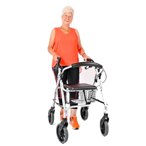 Rollator Gehhilfe Ligero Leichtgewicht 55 x 67 x 81-89,5cm (B/T/H) schwarz langlebig robust Gehrahmen Mobilitätshilfe Größe M (Sitzhöhe: 56cm)