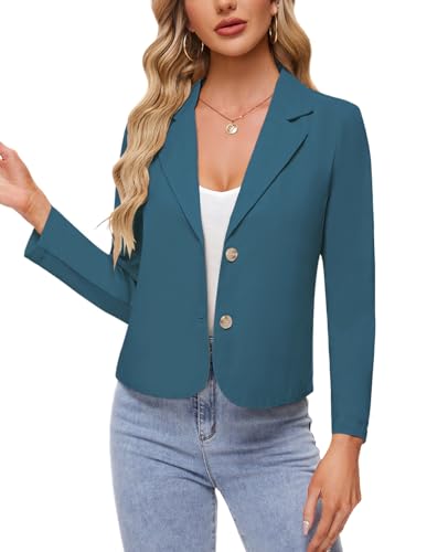 MINTLIMIT Linen Blazers Womens Notch Lapel Button Front Blazer Long Sleeve Suit Jacket Elegant Business Formal,Blue,XL2