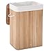 SONGMICS Bambusowy kosz na pranie, składany pojemnik na pranie z pokrywą i zdejmowanym bawełnianym workiem na pranie, 72 L pojemnik na pranie, skrzynia na pranie, 40 x 30 x 60 cm, Naturalny LCB10Y