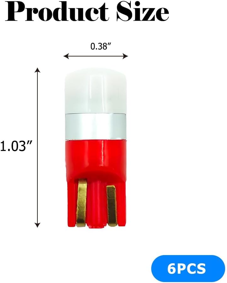 6PCS LED Dashboard Bulb, 194 LED Bulb T10, Long Service Life, Low Power Consumption, Soft Light Without Hurting The Eyes, Suitable For All Kinds Of Car Models (Red) image 2