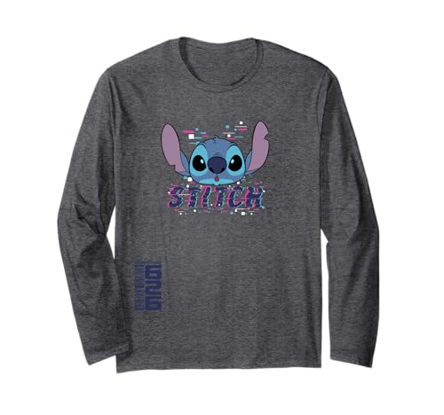 T-shirt Stitch à manches longues avec imprimé glitch numérique résistant au lavage