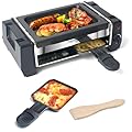 Raclette Grill, Korean BBQ Grill Electric Grill Indoor, 2 in 1 Electric Griddle Nonstick with 2 Raclette Cheese Pans, Smokeless Indoor Grill Temperature Control Ideal for Family and Party Fun