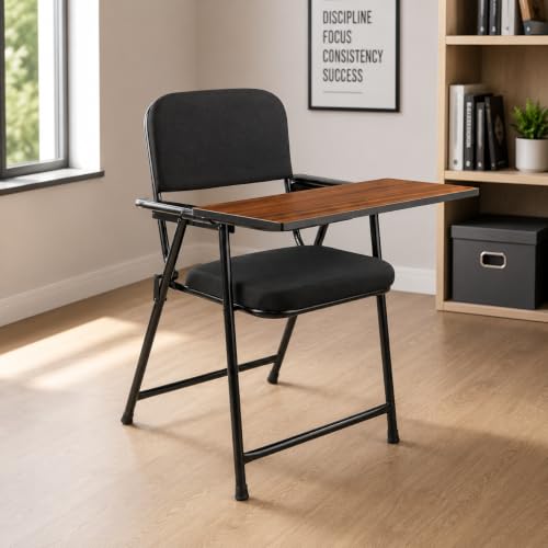 Image of Study Chair for Home with Writing Pad, Cushioned Seat & Backrest, Sturdy Metal Frame, Chair for Students, Reading, Writing & Study Room, Black