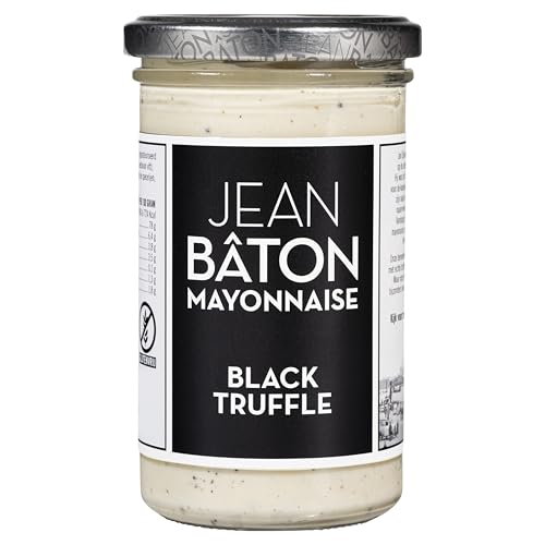 JEAN BÂTON - Mayonnaise Black Truffle | Cremige Mayonnaise mit echtem schwarzem Trüffel. Trüffel Mayonnaise perfekt für Steak, Sandwiches und Pommes | Glutenfreie Trüffel Mayo | Inhalt: 245ml