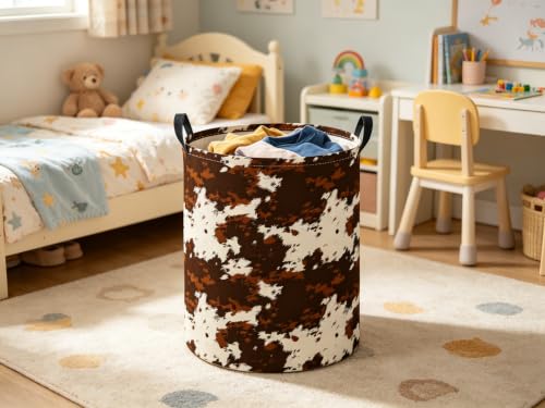 Image of Baby Laundry Hamper kids laundry Basket Waterproof Laundry Bag for Bedroom Clothes Organizer Room Decor(Cow Pattern)