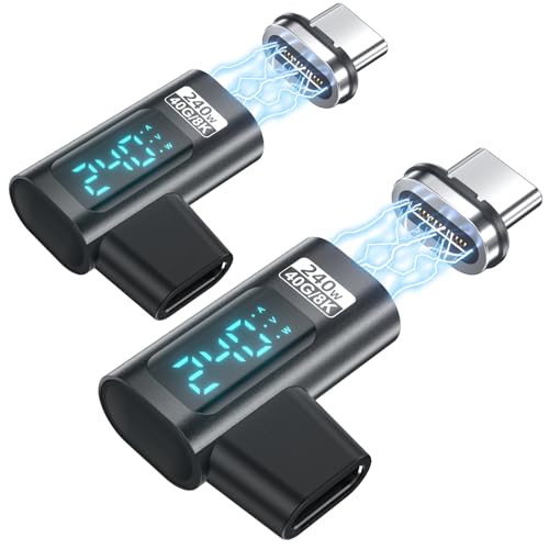 Magnetischer USB-C-Adapter PD 240W (2er-Pack), 24-Pin USB-C-zu-C-Adapter mit intelligenter LED-Anzeige Spannung, Stromstärke und Leistung, 40 Gbit/s 8K 60Hz Video für iPhone 17/16/15, Steam Deck