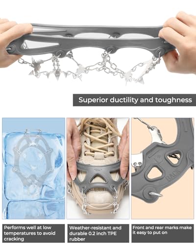 Sportneer Ramponi da Ghiaccio a trazione, 19 Denti 201 Inox Copertura Antiscivolo per Scarpe da Neve, ramponi per scarponi, Protezione sicura per Camminare, Jogging, Pesca, Camp