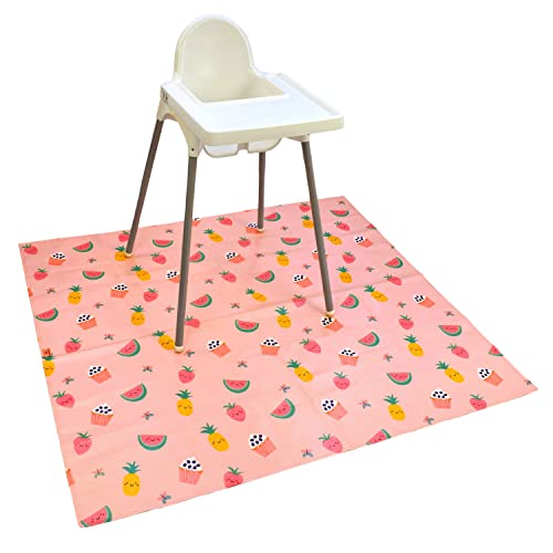 Bibetta XL Food Splash Mat for Under Highchair | 55 * 51 Inch Waterproof, Wipeable, Non-Slip Kids Messy Mat for Under Highchair| Soft Baby Mat for Weaning/Feeding/Playtime/Art/Activity (Pink Treats)