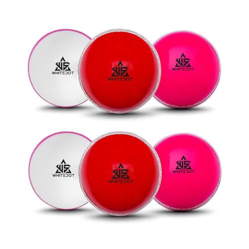 Image of Whitedot Synthetic Rubber Practice Cricket Ball /Wind Balls (90 GMS) for - Indoor & Outdoor Street & Beach Cricket (Pack of 6) (White, Red, Pink)